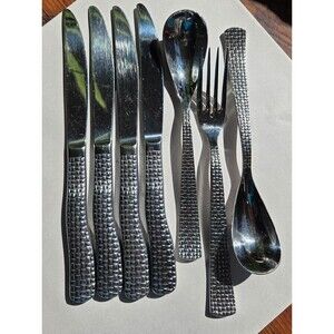Fortessa CESTINO Stainless Flatware 7pc Lot Mixed Basketweave 4 Knives 2Spoons 1
